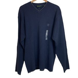 NEW Men's Timberland Navy Blue Cotton Ribbed V Neck Sweater